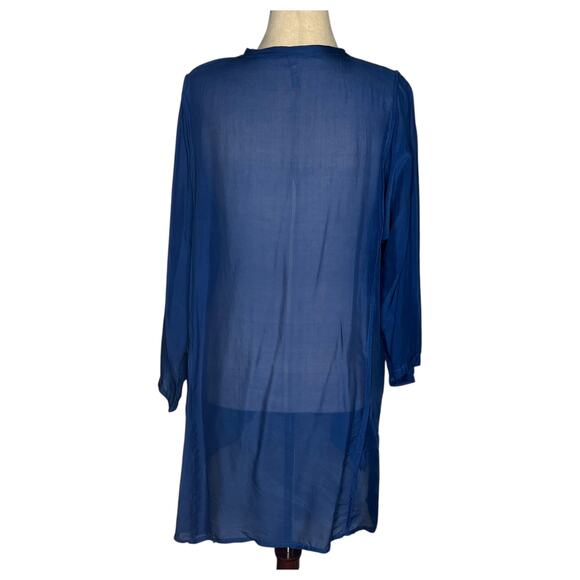 Homefrocks Womens Blouse Size Medium Blue Tunic Sheer Silk Lagenlook Artisanal - Picture 3 of 9